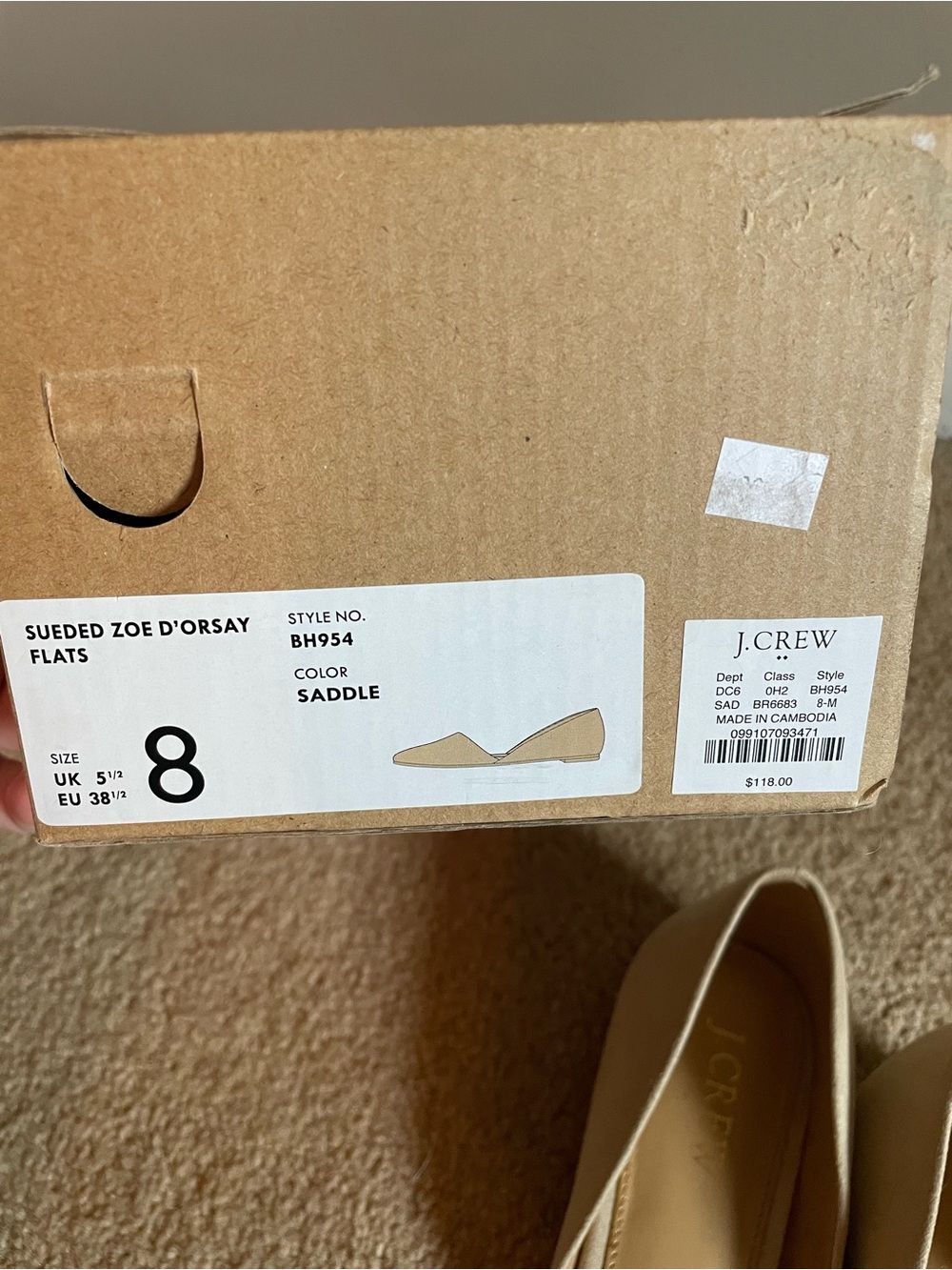J. Crew Women's Pointed D'Orsay Flats in Light Beige Suede - Picture 4 of 4